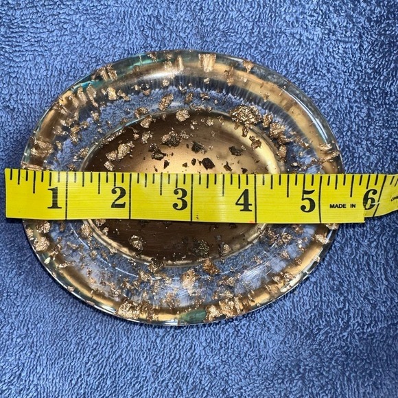 Nicole Miller Gold Flake Large Bathroom Soap Dish Clear Lucite Resin Oval Shape - Picture 3 of 5